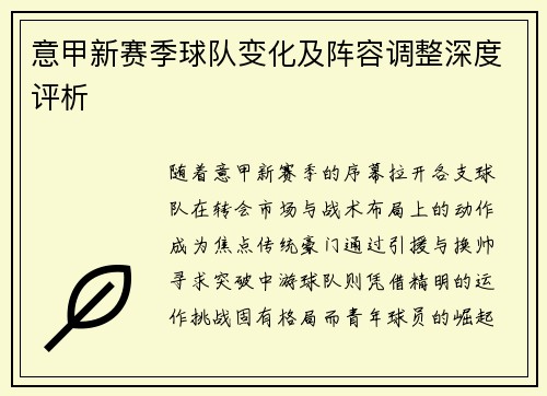 意甲新赛季球队变化及阵容调整深度评析